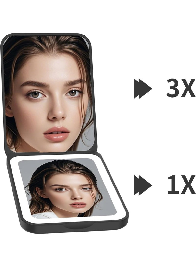 general 2025 Pocket Mirror, Rechargeable Dimmable 3 Color Lighting 1X/3X LED Compact Travel Makeup Mirror for Purse, Portable, Folding, Handheld, Small Lighted Mirror for Women Gift, Black - Image 5